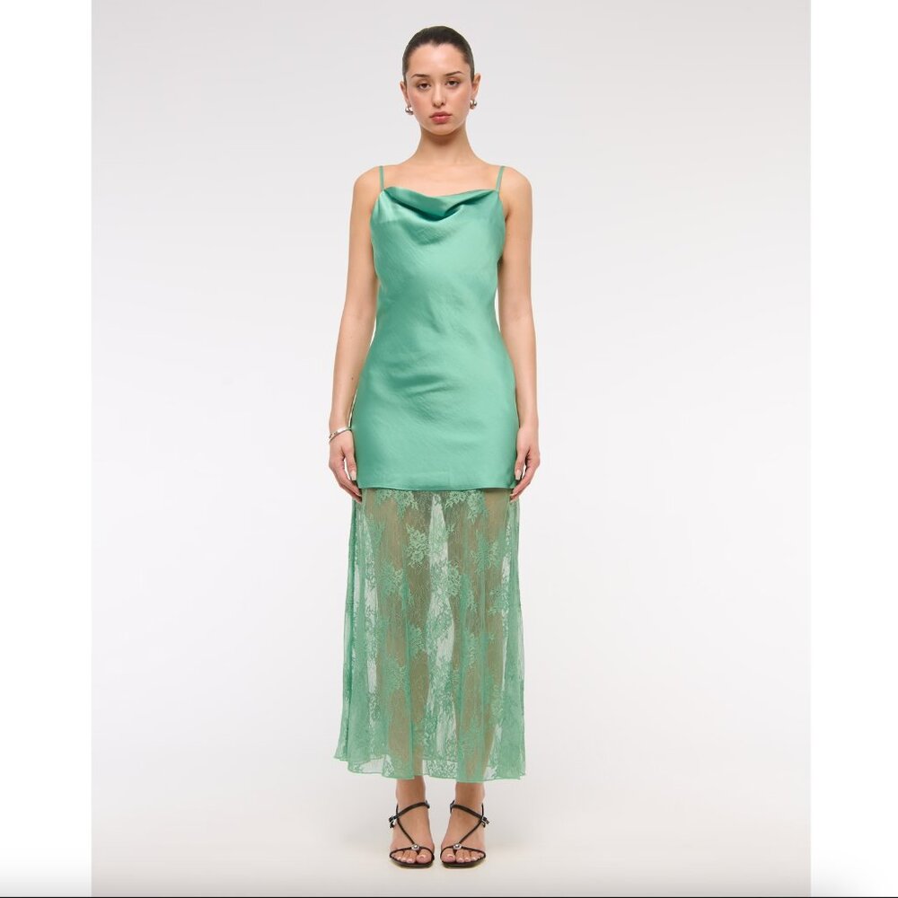 Abercrombie & Fitch Green Cowl Neck Satin Strappy Lace Mini Maxi Skirt Dress
